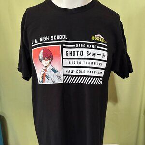 Shoto Todoroki My Hero Academia Men's Black T Shirt Size Large Funimation Cotton